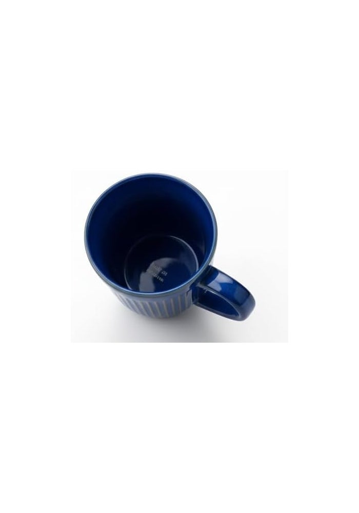 Daiso Navy Blue Stripe Embossed Ceramic Mug - Modern Ribbed Coffee Tea Cup - Image 3